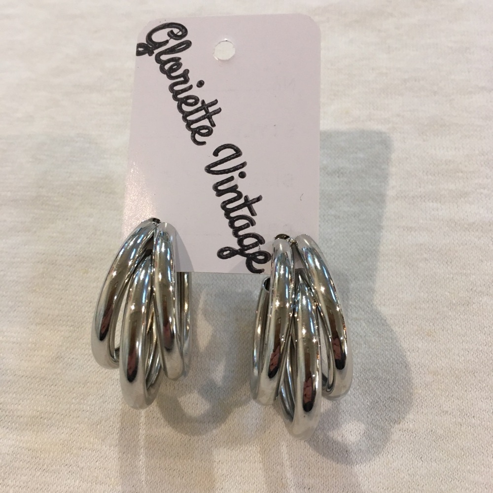 Silver triple hoops earrings